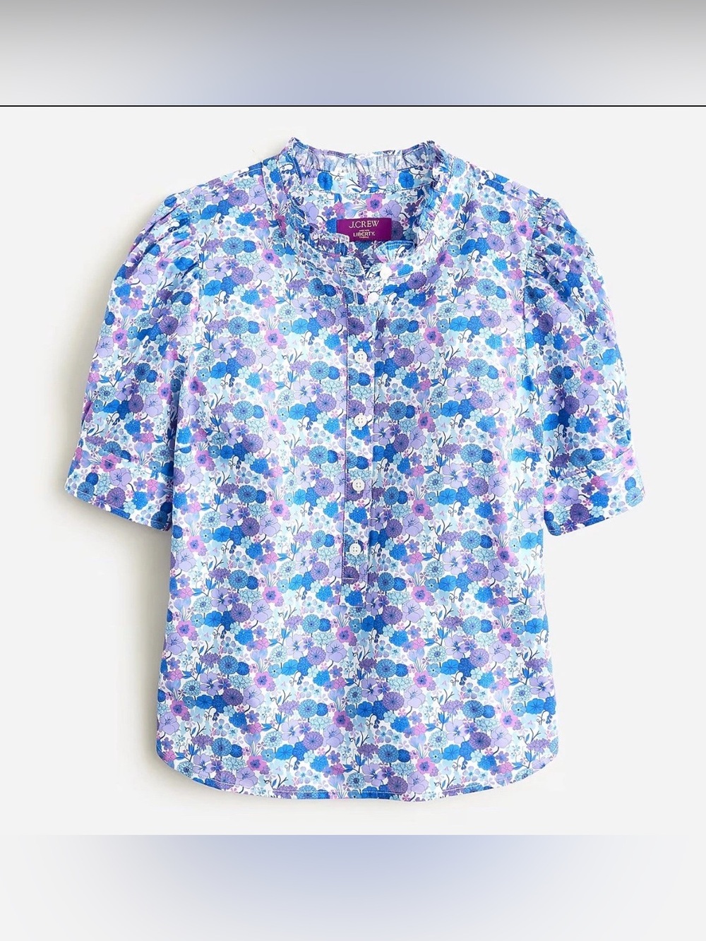 J. Crew x Liberty Fabric Arrow Blue & Purple Floral Puff Short-Sleeve Blouse M
